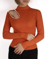 بلوز زنانه کبریتی مروارید 7027 آجری
