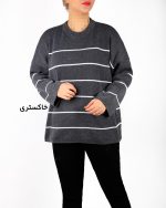 بلوز بافت زنانه خط دار خاکستری