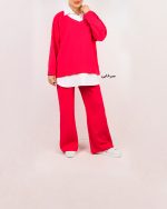 ست زنانه یقه سفید السا سرخابی