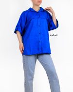 شومیز کراپ زنانه ابرویی آبی تیره