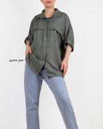 شومیز کراپ زنانه ابرویی سبز سدری