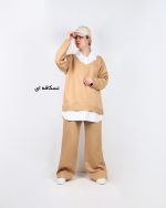 ست زنانه یقه سفید مازراتی نسکافه ای