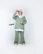 ست زنانه یقه سفید مازراتی کاهویی