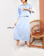 ست نیم تنه دامن زنانه کتان آبی روشن