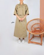 ست نیم تنه دامن زنانه کتان خاکی