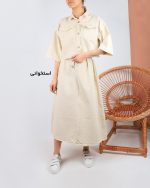 ست نیم تنه دامن زنانه کتان استخوانی