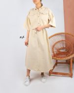 ست نیم تنه دامن زنانه کتان کرم